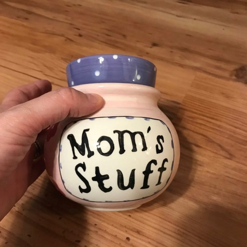 Canister jar “Moms Stuff” Ceramic Savings Jar stash jar